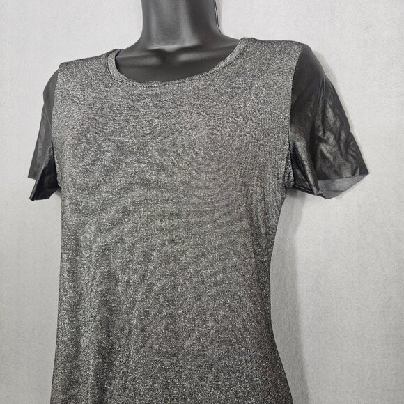 Generation LOVE MED Sparkly Midi/Mini T-Shirt Dress Faux Leather Sleeves - Picture 13 of 13